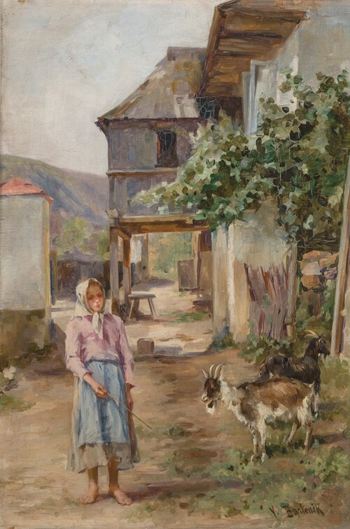 Jarov Court near Závist (Shepherdess with Goats), 1889, Vojtěch Bartoněk
