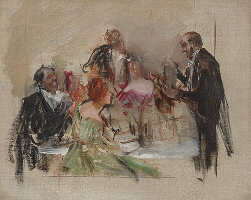 Party at a Table, study, 1889, Vojtěch Bartoněk
