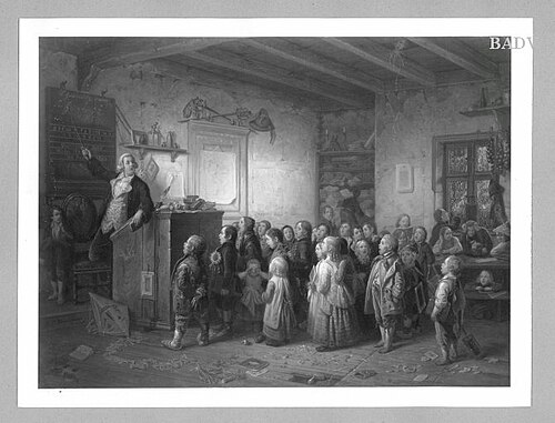 Schulstunde (Hieronymus Jobs als Schulmeister), 1839, Johann Peter Hasenclever
