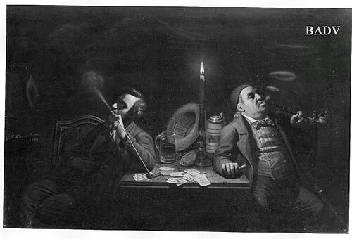 two players, smoking, 1842, Johann Peter Hasenclever