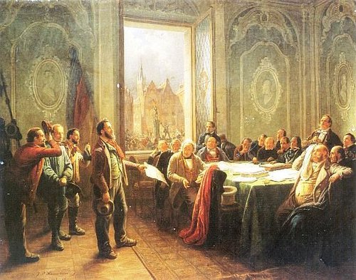Arbeiterdelegation 1848 vor dem Magistrat, , Johann Peter Hasenclever