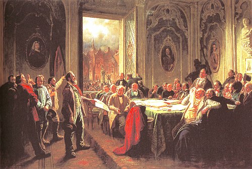 Arbeiter vor dem Magistrat, 1850, Johann Peter Hasenclever