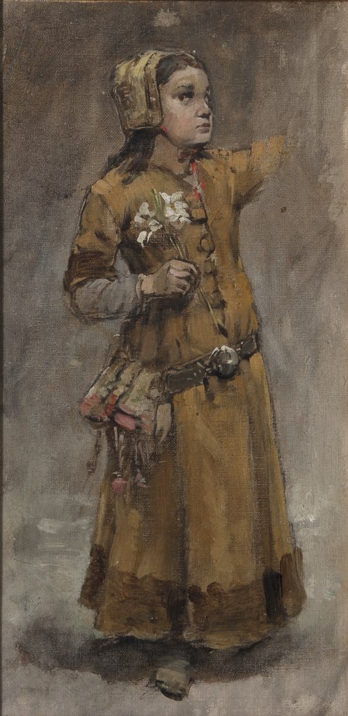 A Girl. Study for Valdemar Atterdag Holding Visby to Ransom, NM 1431, 1882, Carl Gustaf Hellqvist