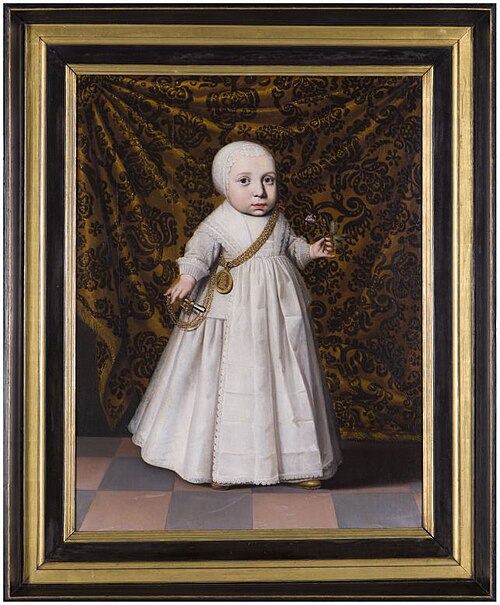 Portrait of a child, holding a flower in her hand, 1644, Wybrand de Geest