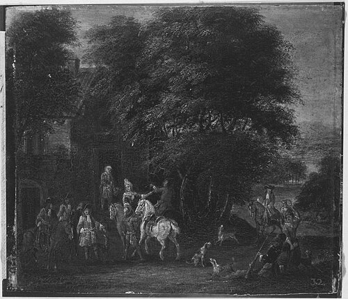 Jagdgesellschaft vor der Schenke, 1705, Karel Breydel