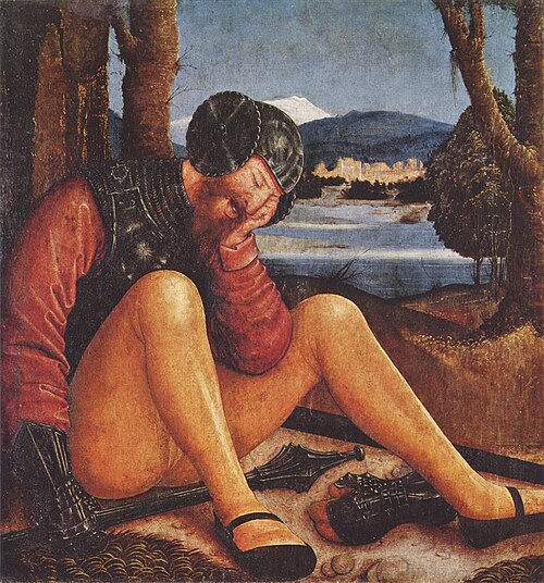 Gardien du tombeau endormi avec masse et épée, 1550, Bernhard Strigel
