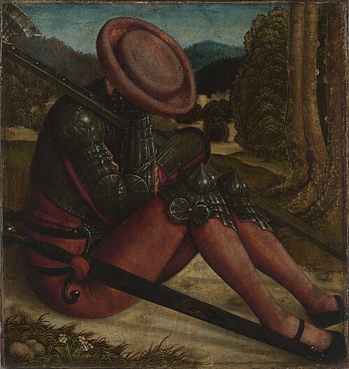 Sleeping guardian of a grave with sword and halberd, 1520, Bernhard Strigel