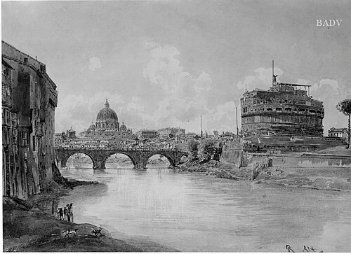 Rom mit Engelsburg und Peterskirche, 1866, Rudolf von Alt