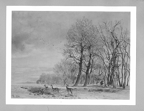 Winterlandschaft mit Rehen, 1866, Rudolf von Alt