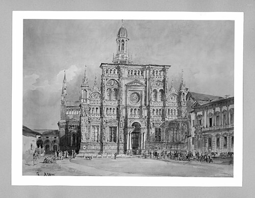 Römische Kirche (Ansicht der Certosa bei Pavia von Westen), 1866, Rudolf von Alt