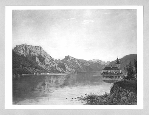 Traunsee mit Schloss Orth, 1852, Rudolf von Alt
