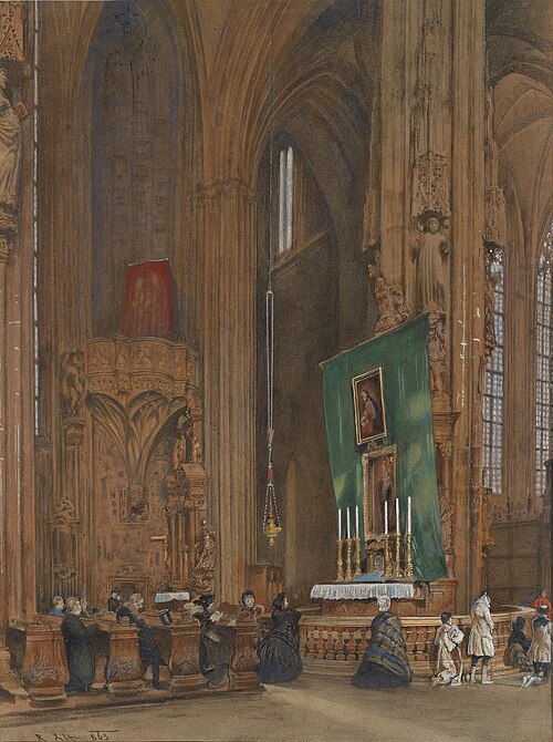 Inneres der Stephanskirche, 1863, Rudolf von Alt