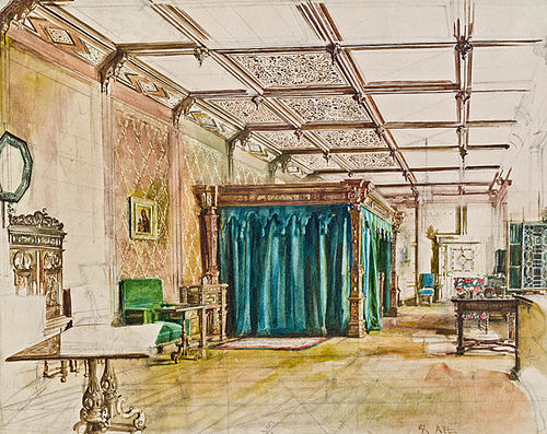 Interieur aus Schloss Hradek., 1855, Rudolf von Alt