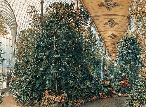 Innenansicht des Palmenhauses von Schloss Eisgrub, 1842, Rudolf von Alt
