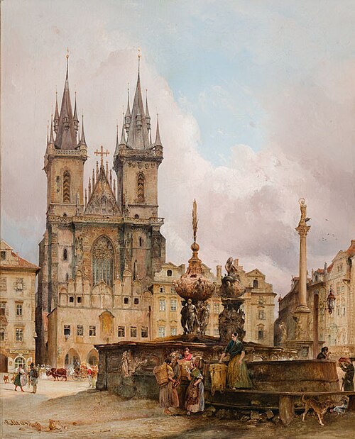 Tyn Church with Krocín’s Fountain, 1843, Rudolf von Alt