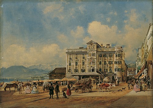 Das Rathaus in Gmunden, 1860, Rudolf von Alt