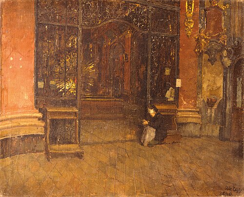 Inneres der Johanneskirche in München, 1890, Albin Egger-Lienz