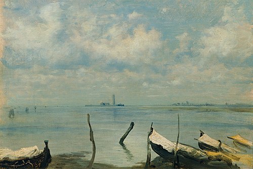 Blick von Mestre auf Venedig (Lagunenlandschaft), 1871, Leopold Carl Müller