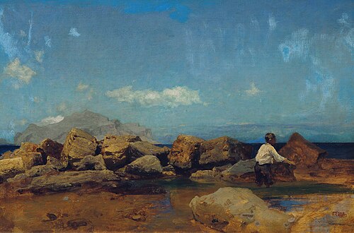 Meeresküste mit Monte Pellegrino bei Palermo, , Leopold Carl Müller