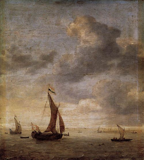 Einmaster auf leichtbewegtem Wasser, 1625, Jan Porcellis