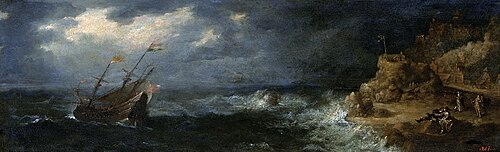 Storm on the sea (The Lovers on the seafront)., 1620, Jan Porcellis