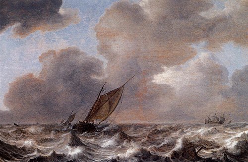 Vessels in a Strong Wind, 1630, Jan Porcellis