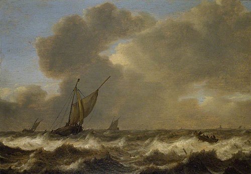 Three Damloopers in a Fresh Breeze, 1620, Jan Porcellis