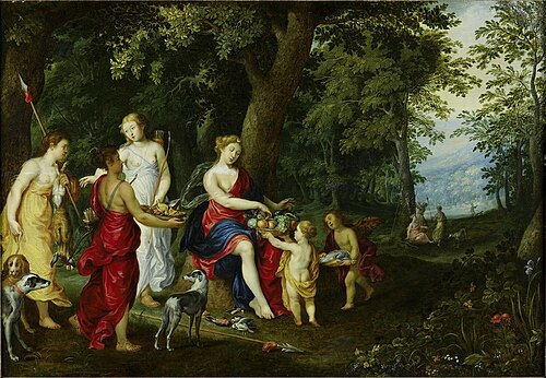 Forest-landscape: Diana with her women after the hunting, 1600, Hendrick van Balen