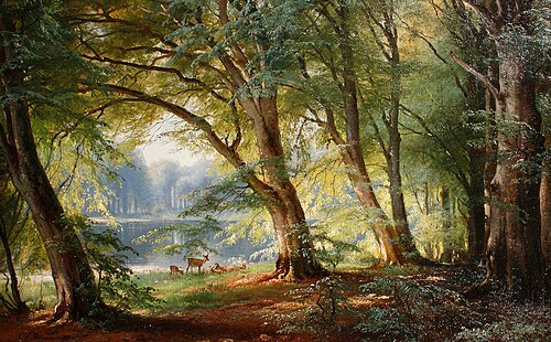 Deer beside a Lake, 1888, Carl Frederic Aagaard