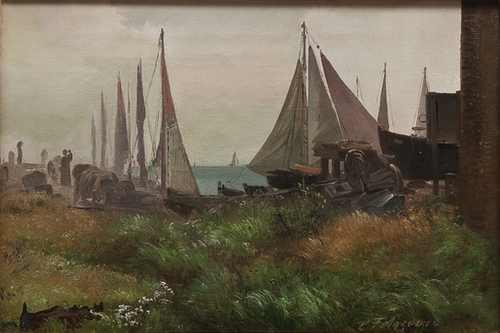 Fishing village with sailing ships., 1873, Carl Frederic Aagaard