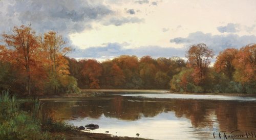 Sunset at a lake., 1881, Carl Frederic Aagaard