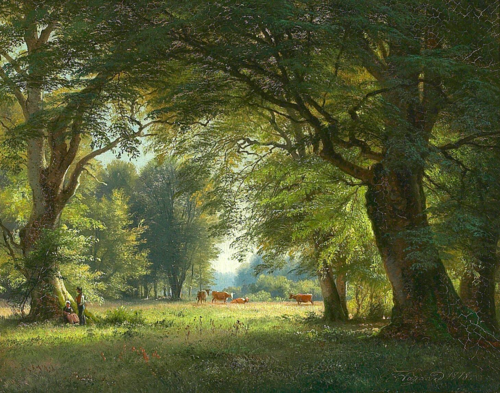 Woodlands with a young couple, summer., 1878, Carl Frederic Aagaard