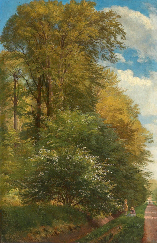 Two children at the edge of the woods near Liselund, Møn., 1872, Carl Frederic Aagaard