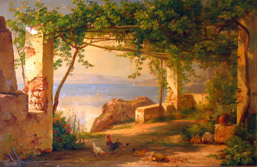 The bay at Naples seen from a loggia., 1873, Carl Frederic Aagaard