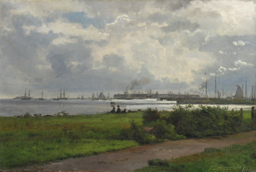 Landscape at a harbour., 1882, Carl Frederic Aagaard
