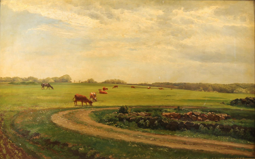 Landscape with cows and a horse on the island of Æbelø., 1889, Carl Frederic Aagaard
