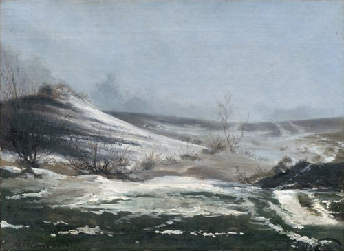 A Danish landscape with snow., 1873, Carl Frederic Aagaard