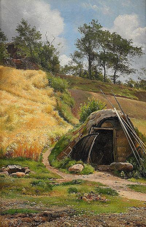 Sunlit landscape with a shelter., 1890, Carl Frederic Aagaard