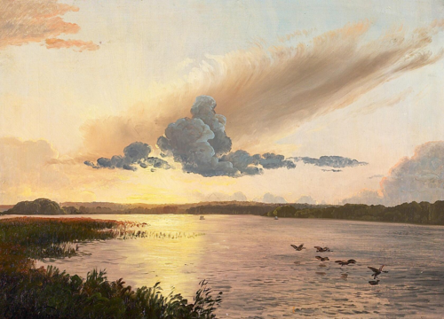 A lake at sunset., 1873, Carl Frederic Aagaard