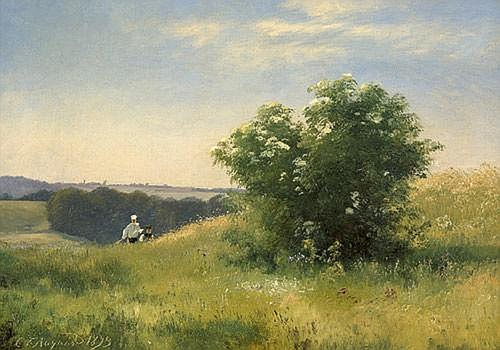 Landscape in springtime with elder bush., 1895, Carl Frederic Aagaard