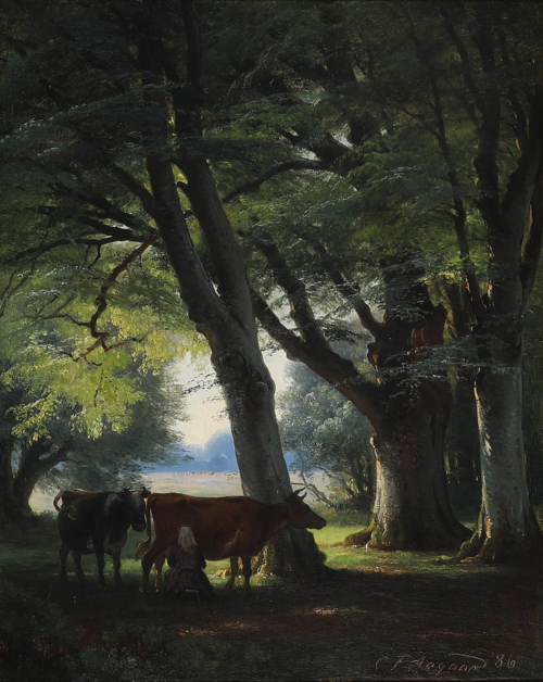 A milkmaid with some cattle., 1886, Carl Frederic Aagaard