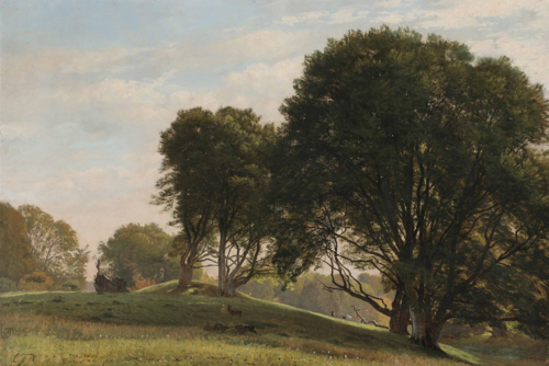 Large trees in a hilly landscape., 1873, Carl Frederic Aagaard