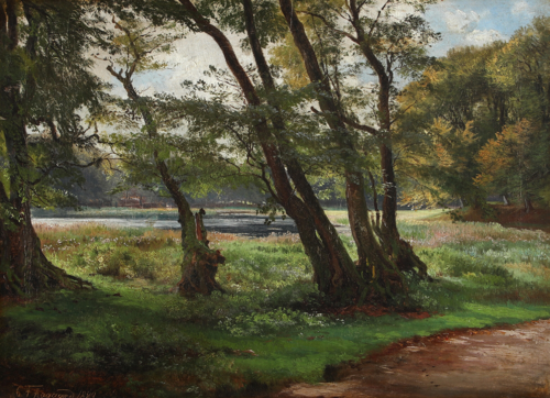 Woodlands with a pond., 1889, Carl Frederic Aagaard
