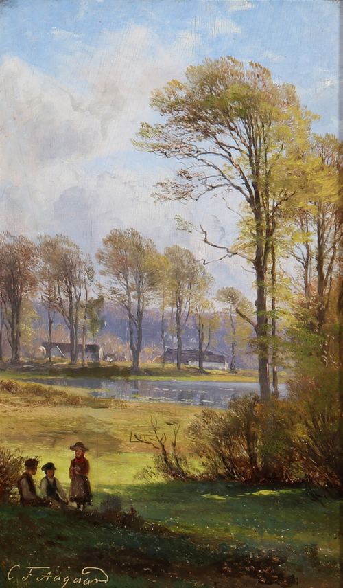 Landscape with figures in springtime., 1873, Carl Frederic Aagaard
