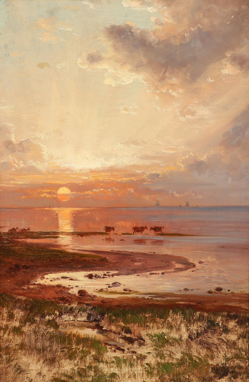Sunset over a coast., 1893, Carl Frederic Aagaard