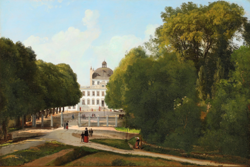 Strolling near Fredensborg Castle on a sunny day., 1873, Carl Frederic Aagaard