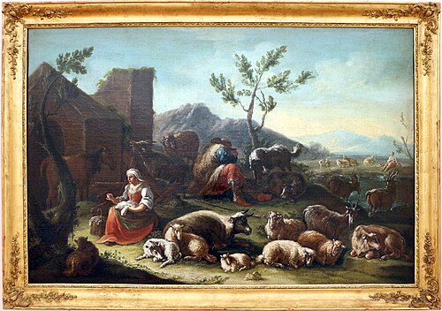paesaggio con pastori e armenti a riposo, , Domenico Brandi
