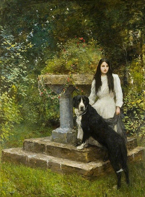 Gwenddydd (1893–1927), and Her Dog in a Garden, 1910, Hubert von Herkomer