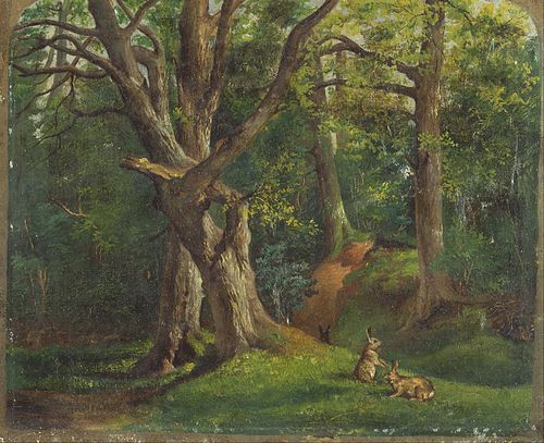 Woodland scene with rabbit, 1862, Hubert von Herkomer