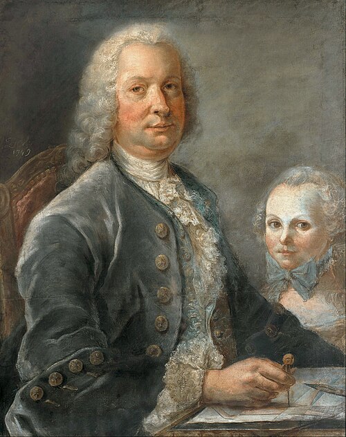 Portrait of an architect with a little girl, 1749, François Dorly